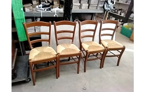 4 CHAISES BOIS VERNIS PAILLE