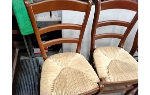 4 CHAISES BOIS VERNIS PAILLE