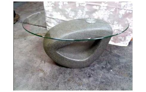 COUCHTISCH STEINOPTIK MIT GLASPLATTE