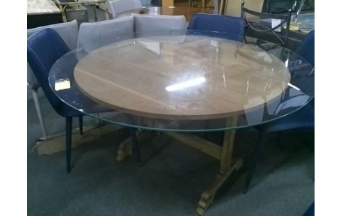 TABLE RONDE STYLE BOURGUIGNONNE AVEC PLATEAU VERRE D136
