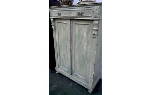 CAISSON ANTIQUE VERTE 2 PORTES 1 TIROIR