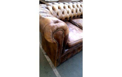 FAUTEUIL 3 PLACES CHESTERFIELD BRUN CUIR