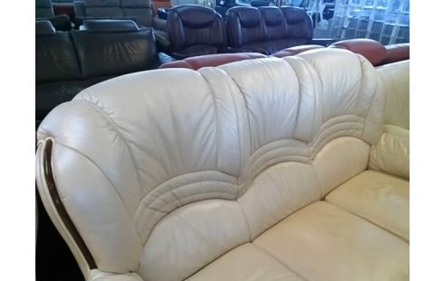 CANAPE + 2 FAUTEUILS CUIR BEIGE ET BOIS  (QLQS TRACES)