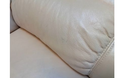 CANAPE + 2 FAUTEUILS CUIR BEIGE ET BOIS  (QLQS TRACES)