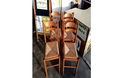 CHAISE BOIS ET PAILLE LE LOT DE 4