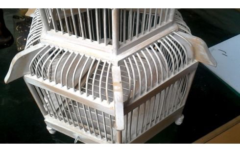 KÄFIG FÜR VOGEL DEKORATIV, , HOLZ BLEIWEISS