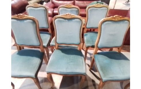6 CHAISES VELOUR BLEU
