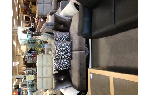 SALON 3 + 2 CONVERTIBLE BLANC NOIR TISSU GRIS