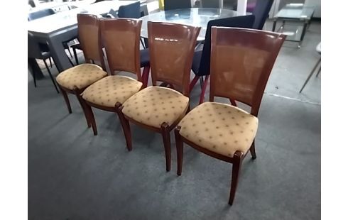 4 CHAISES BOIS RUSTIQUE TISSU JAUNE