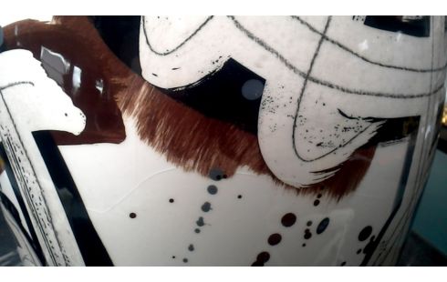 VASE COUVERT GRAND MODELE ECRU MET BRUN NOIR