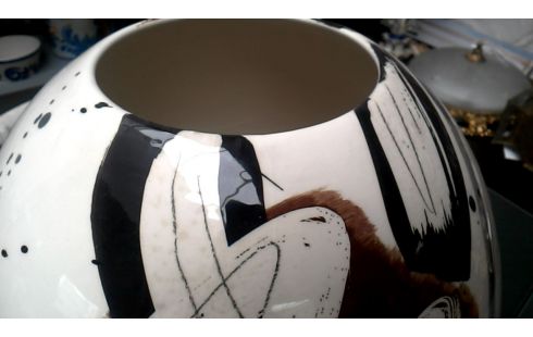 VASE COUVERT GRAND MODELE ECRU MET BRUN NOIR