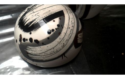 VASE COUVERT GRAND MODELE ECRU MET BRUN NOIR