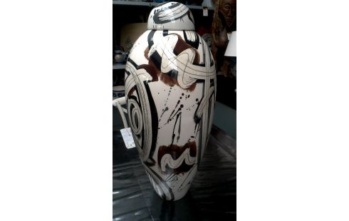 VASE COUVERT GRAND MODELE ECRU MET BRUN NOIR