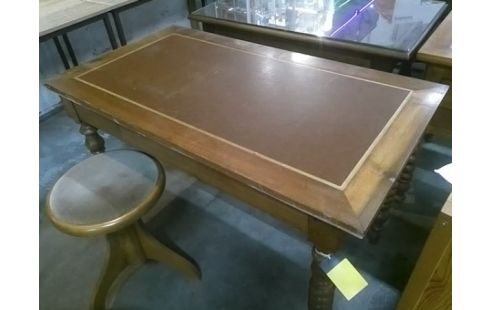 BUREAU ANCIEN BOISB ET CUIR 2 TIROIR