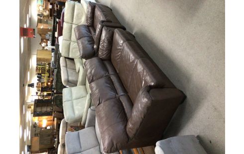 SALON 3 + 2 CUIR BRUN AVEC LIT CONVERTIBLE