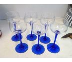LOT DE 6 VERRES PIEDS BLEUS