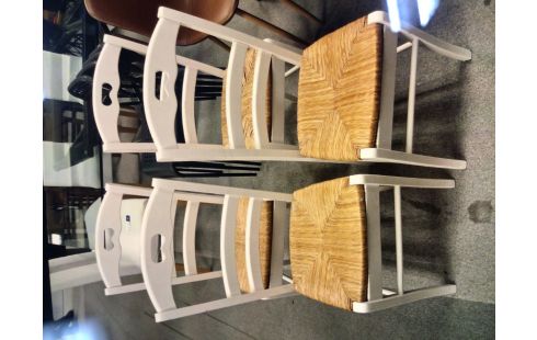 4 CHAISES PEINT BLANC PAILLAGE