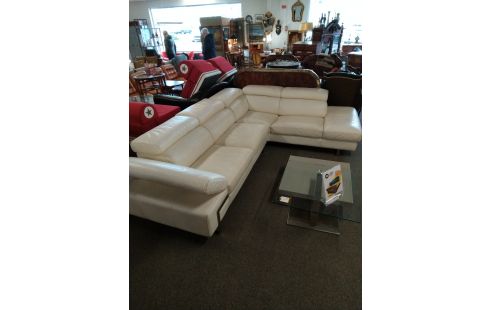 SALON D'ANGLE CUIR BLANC