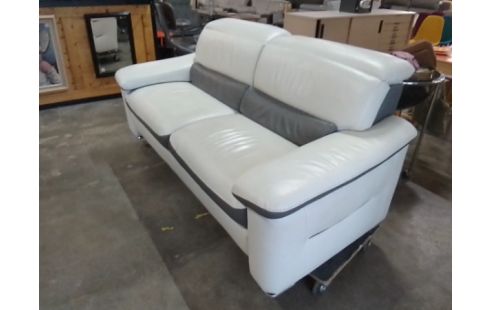 CANAPE 3 PLACES TÊTIÈRES RÉGLABLES CUIR BLANC