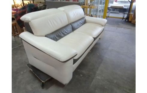 CANAPE 3 PLACES TÊTIÈRES RÉGLABLES CUIR BLANC