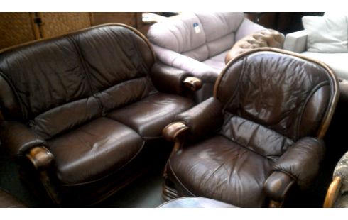 SALON MASSIF CHENE BRUN CUIR