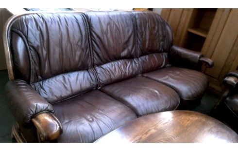 SALON MASSIF CHENE BRUN CUIR