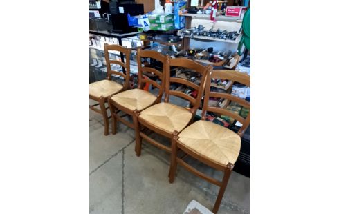 4 CHAISES BOIS VERNIS PAILLE