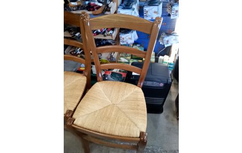 4 CHAISES BOIS VERNIS PAILLE