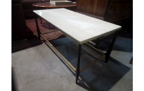 TABLE BASSE MARBRE PIED NOIR/DORÉE