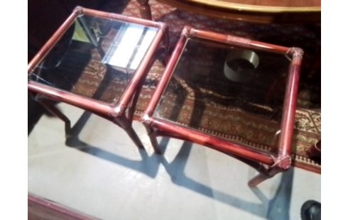 CHEVET ×2 VERRES ET ROTIN ROUGE