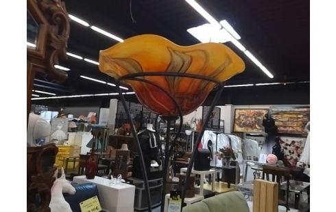 LAMPADAIRE COUPE VERRE SOUFFLE ORANGE PIED FER FORGE - BIOT