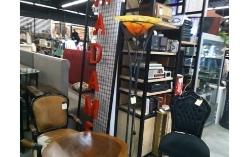 LAMPADAIRE COUPE VERRE SOUFFLE ORANGE PIED FER FORGE - BIOT