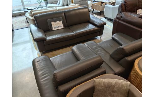 SALON CUIR GRIS MUSTERING 3 PLACES + 2 FAUTEUILS