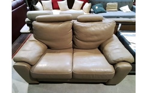 CANAPE CUIR TAUPE 2 P +APPUIE TETE