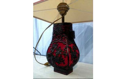 TISCHLAMPE ROT/SCHWARZ FLORAL 1-L CHINES.
