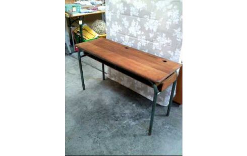 DOPPELSCHULBANK-TISCH HOLZ METALLGESTELL 2-EB.