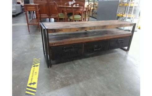 MEUBLE TV ST INDUS BOIS EXOTIQUE ET METAL 2 TIROIRS