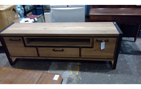 MEUBLE TV BOIS MASSIF FINITION METAL H&H