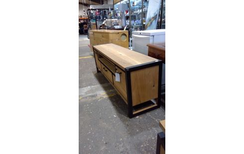 MEUBLE TV BOIS MASSIF FINITION METAL H&H