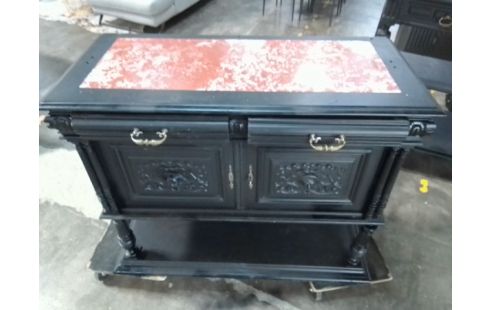 BUFFET BAS HENRI II STYLISÉ MOULURES NOIR 2 PORTES / 2 TIROIRS TÊTE DE LIONS MARBRE ROUGE D'ITALIE