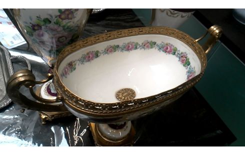 ACCESORIOS DE CHIMENEA COBRE PORCELANA MORADO BLANCA