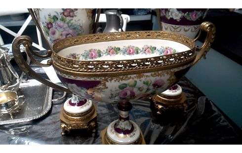 ACCESORIOS DE CHIMENEA COBRE PORCELANA MORADO BLANCA