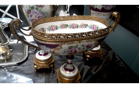 ACCESORIOS DE CHIMENEA COBRE PORCELANA MORADO BLANCA