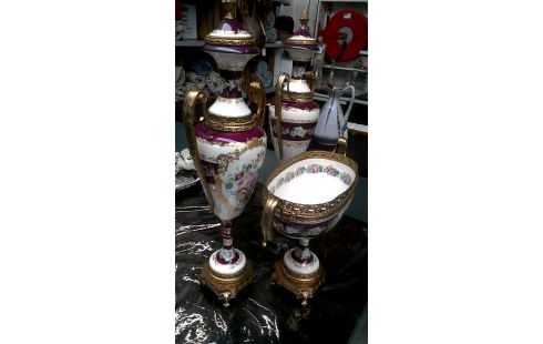 ACCESORIOS DE CHIMENEA COBRE PORCELANA MORADO BLANCA