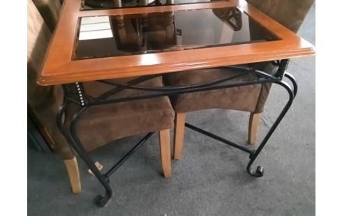 TABLE BOIS ET METAL AVEC PLATEAU VERRE L147
