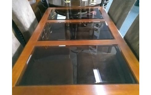 TABLE BOIS ET METAL AVEC PLATEAU VERRE L147