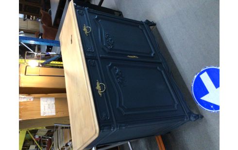 MEUBLE BAS STYLE LOUIS XV PATINE BLEU 2 PORTES 2 TIROIRS