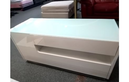 MEUBLE TV MODERNE BLANC DESSUS VERRE TREMPÉ