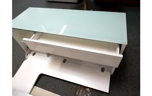 MEUBLE TV MODERNE BLANC DESSUS VERRE TREMPÉ