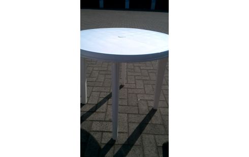 TABLE DE JARDIN ROND BLANCHE PVC
